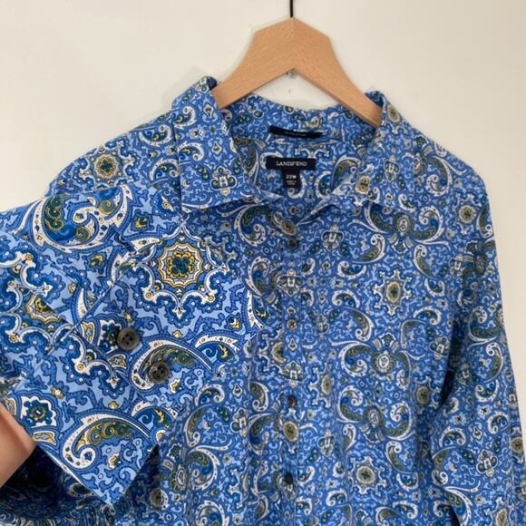 Lands End Women Paisley Button Up Top Size 22W No Iron Supima Boho Office Career - Picture 3 of 9